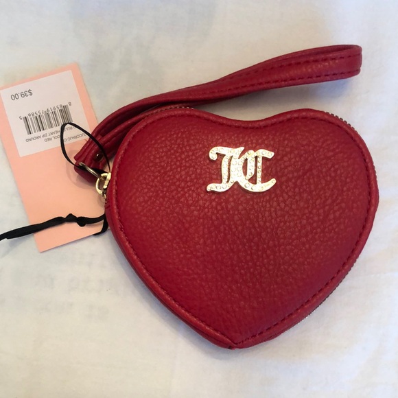 Juicy Couture Cool Red No Rules Heart Zip Around Wristlet JC Logo NWT - Picture 15 of 16